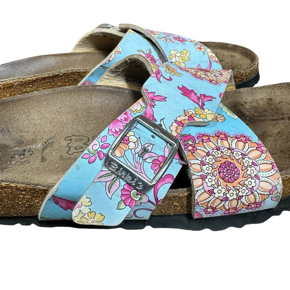 Birkenstock Birkis Cross Strap Blue Pink Floral Slide Slip On Sandals Womens 8 - Picture 7 of 9